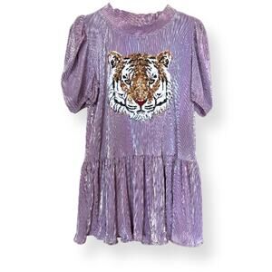 Queen of Sparkles Tiger Sequin Metallic Lavander Babydoll Dress Sz Small